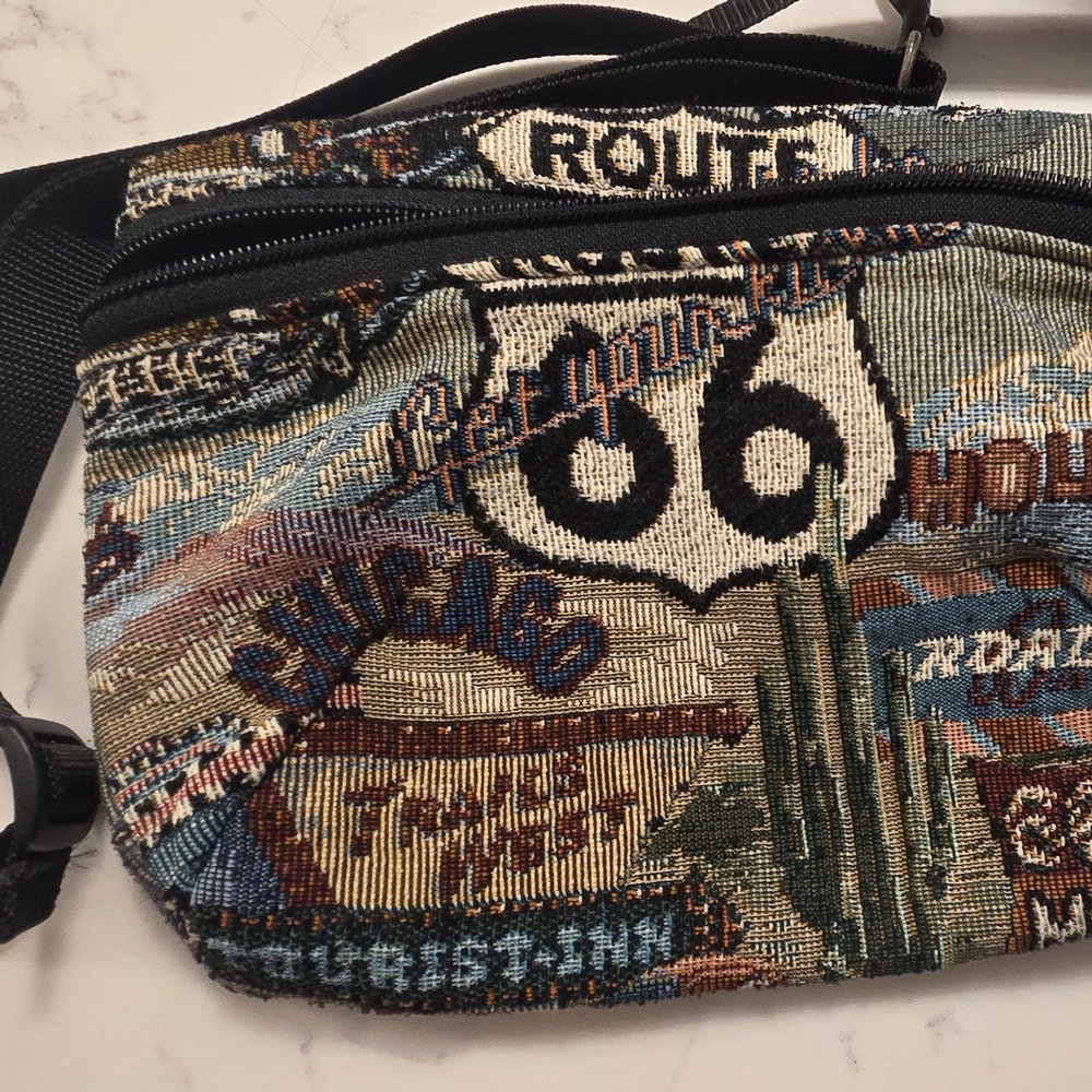 Vintage Route 66 Tapestry Crossbody Bag - Multicolor